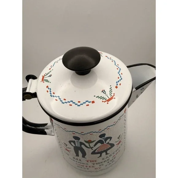 Vintage 9" Enamel Coffee Hot Water Pot, Berggren Hinged, Swedish D13 - Picture 4 of 12